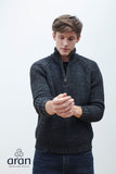 Fisherman pullover met zipper 100 % wol grijs