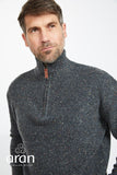 pullover zip Sweater Lambswool blend grijs/groen
