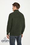 Fisherman pullover  met zipper 100 % wol groen